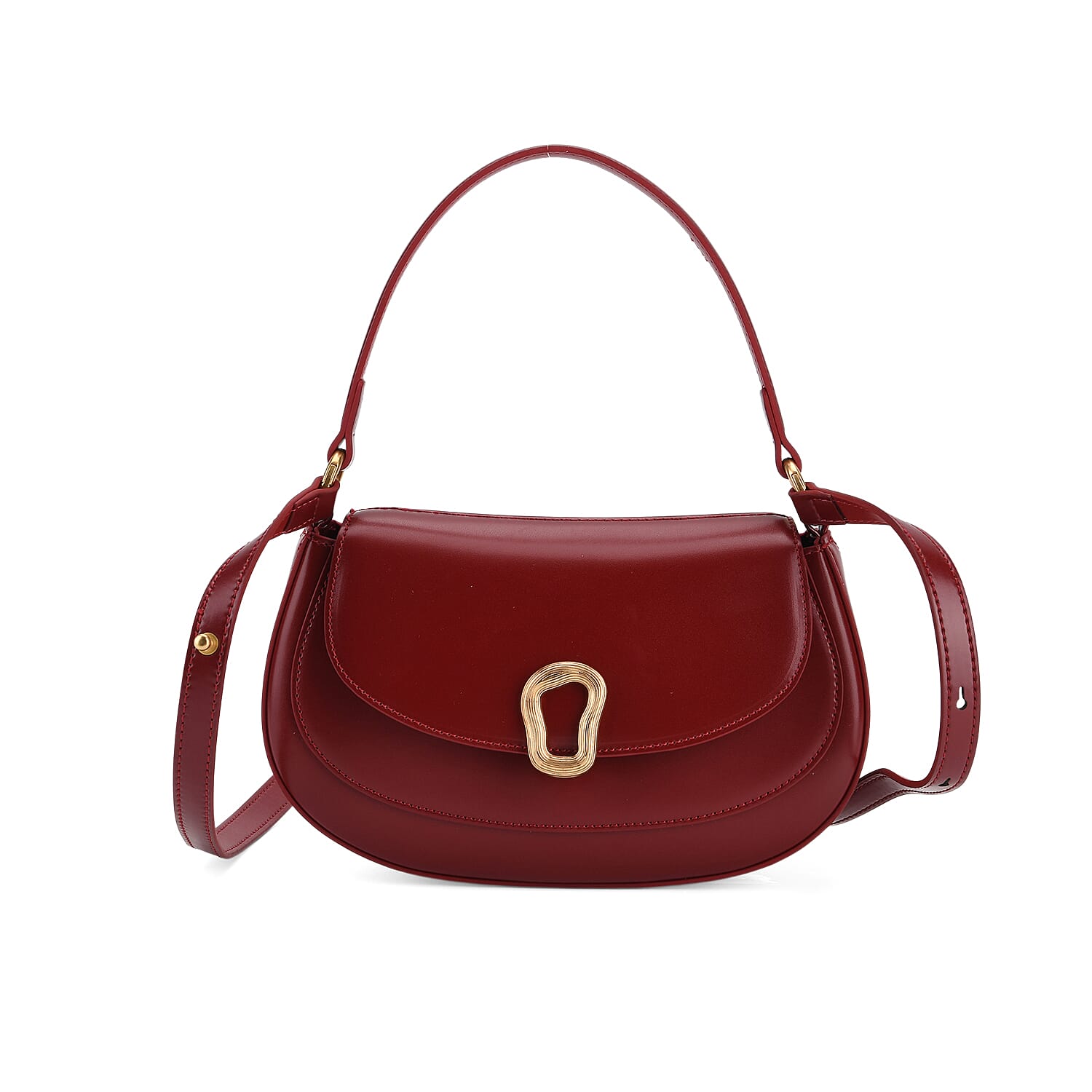Grand Pelle Genuine Leather Saddle Crossbody Bag - Red