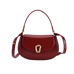Grand Pelle Genuine Leather Saddle Crossbody Bag - Red