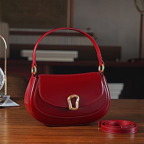 Grand Pelle Genuine Leather Saddle Crossbody Bag - Red