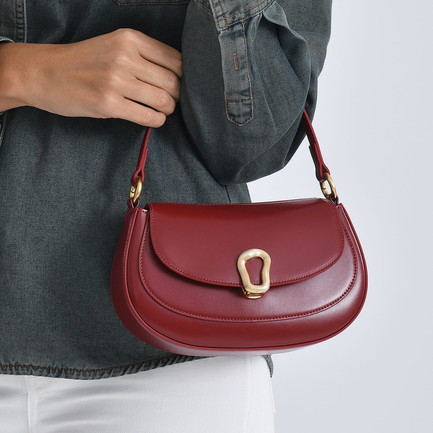 Grand Pelle Genuine Leather Saddle Crossbody Bag - Red