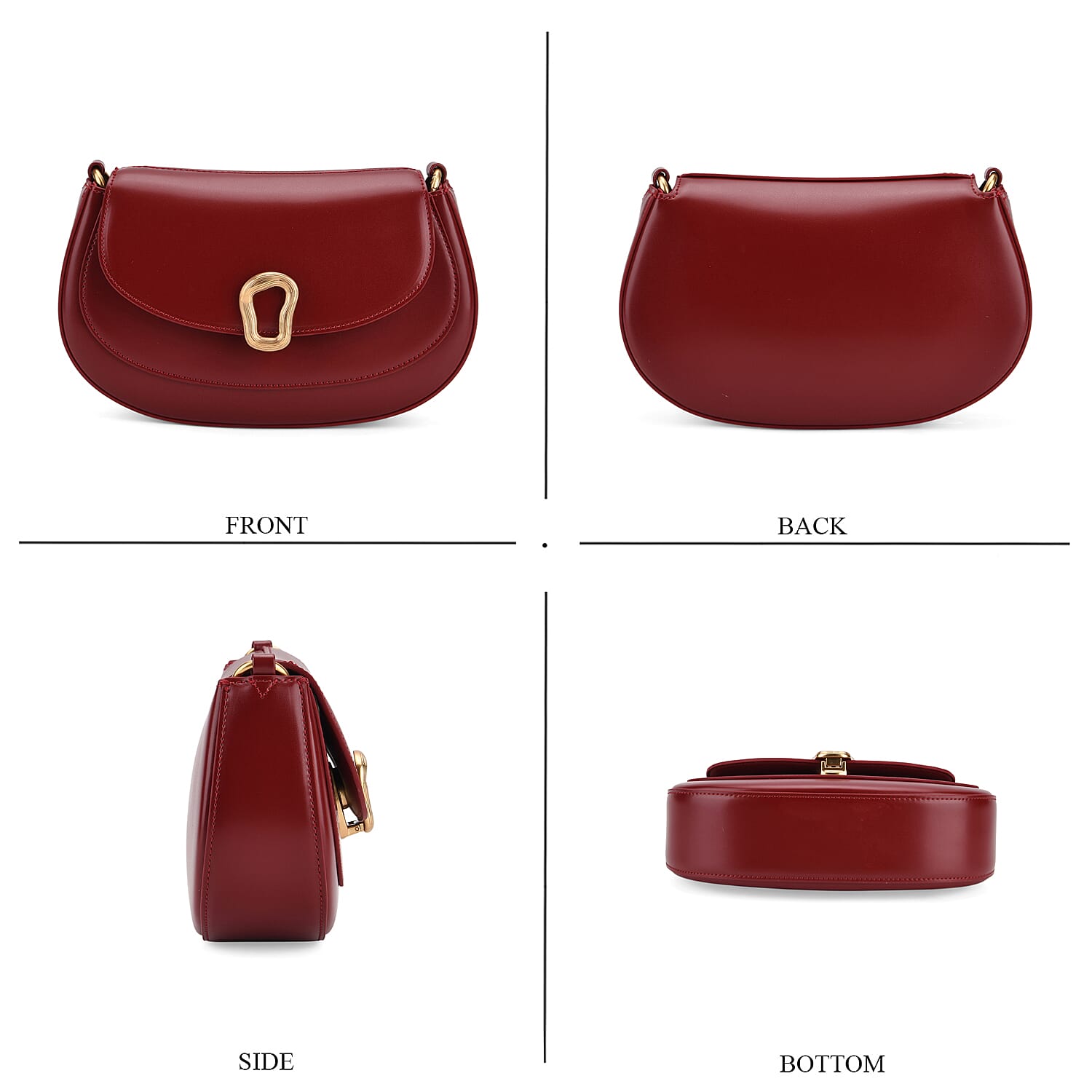 Grand Pelle Genuine Leather Saddle Crossbody Bag - Red