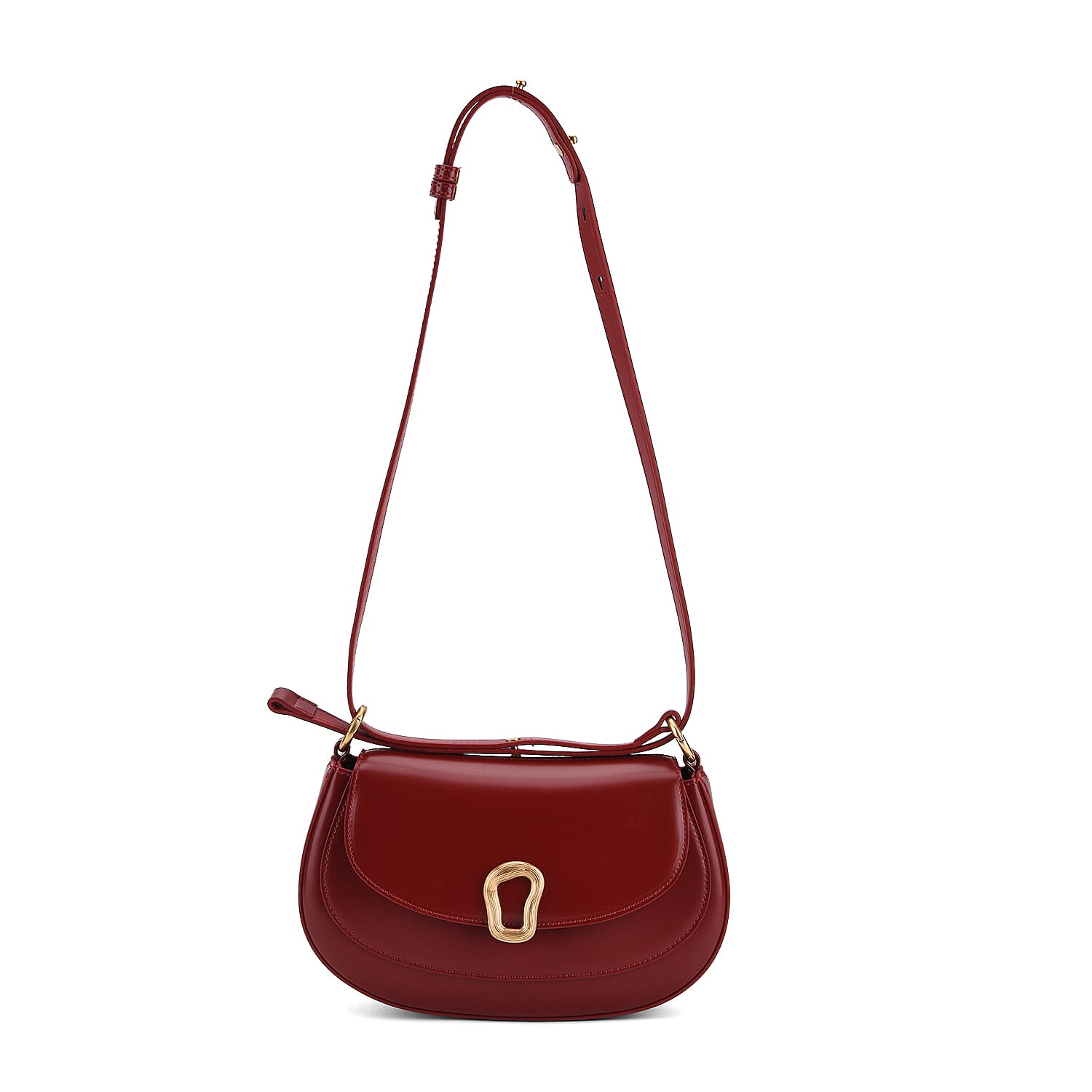 Grand Pelle Genuine Leather Saddle Crossbody Bag - Red