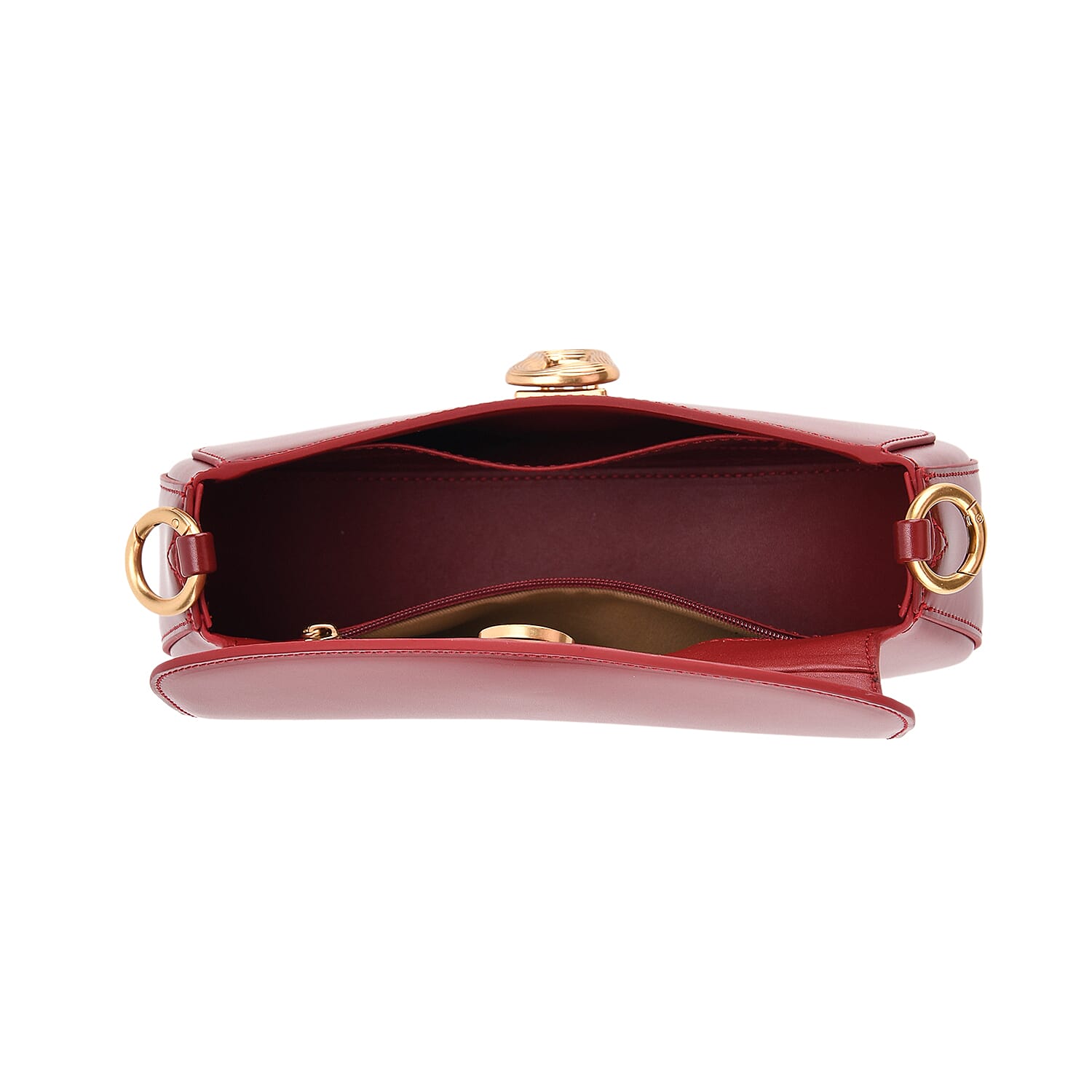 Grand Pelle Genuine Leather Saddle Crossbody Bag - Red