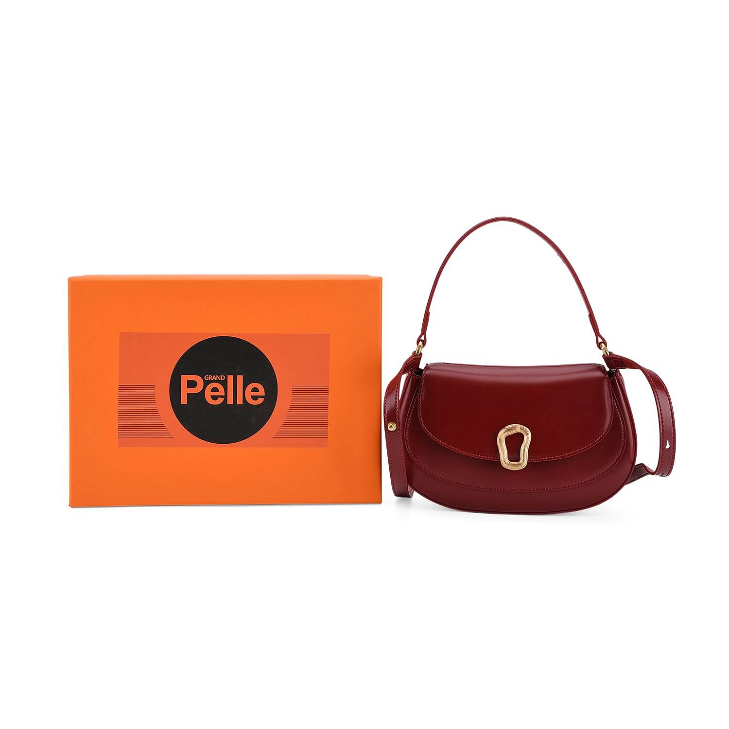 Grand Pelle Genuine Leather Saddle Crossbody Bag - Red