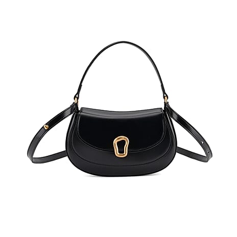 Grand Pelle Genuine Leather Saddle Crossbody Bag - Black