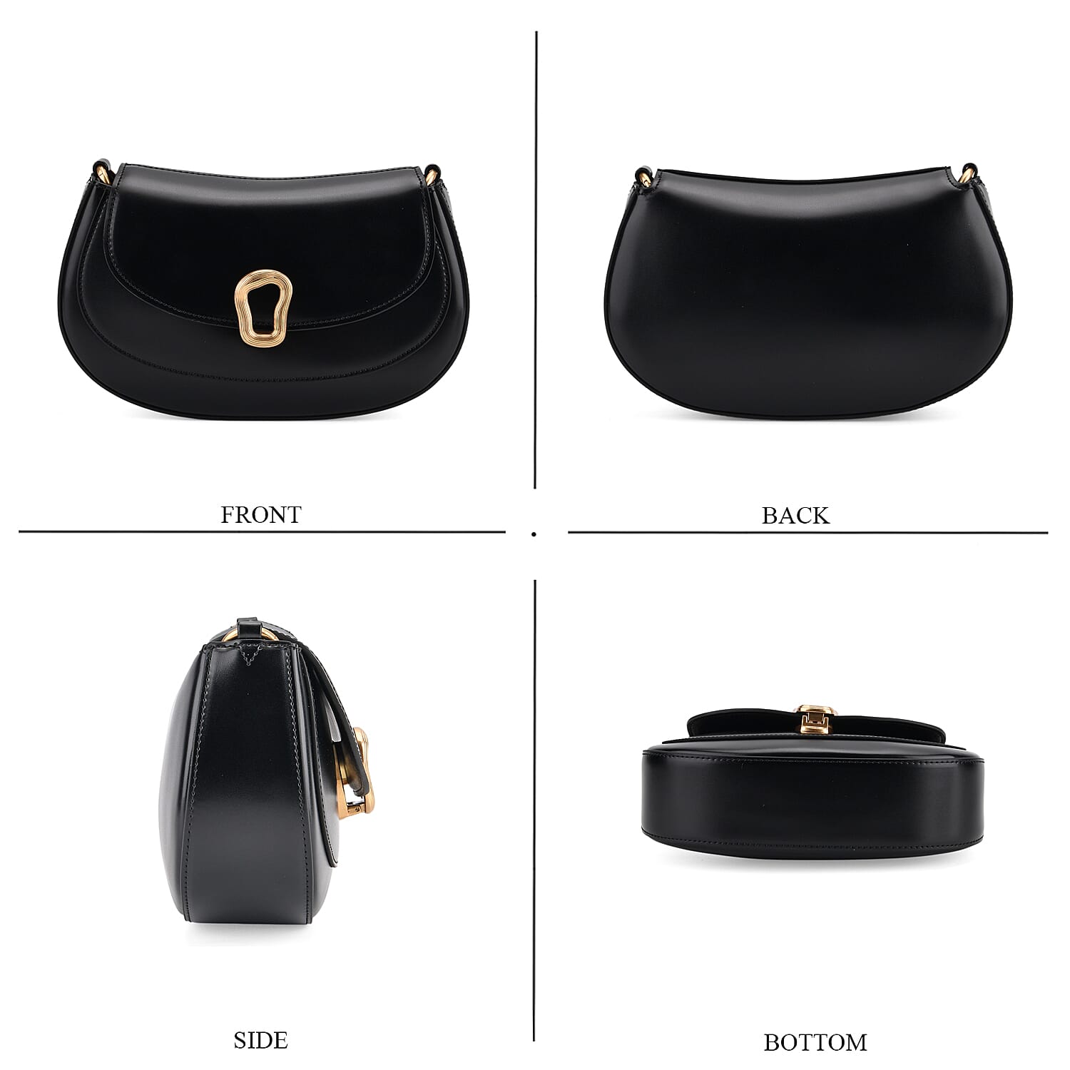 Grand Pelle Genuine Leather Saddle Crossbody Bag - Black