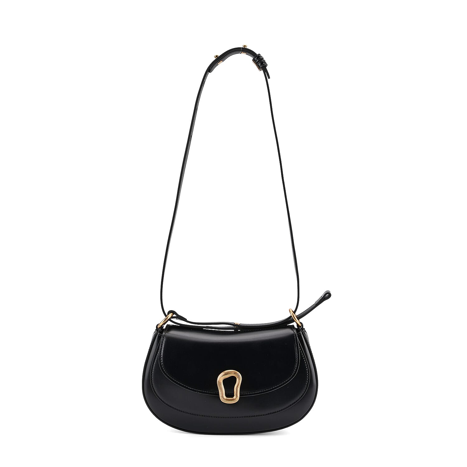 Grand Pelle Genuine Leather Saddle Crossbody Bag - Black