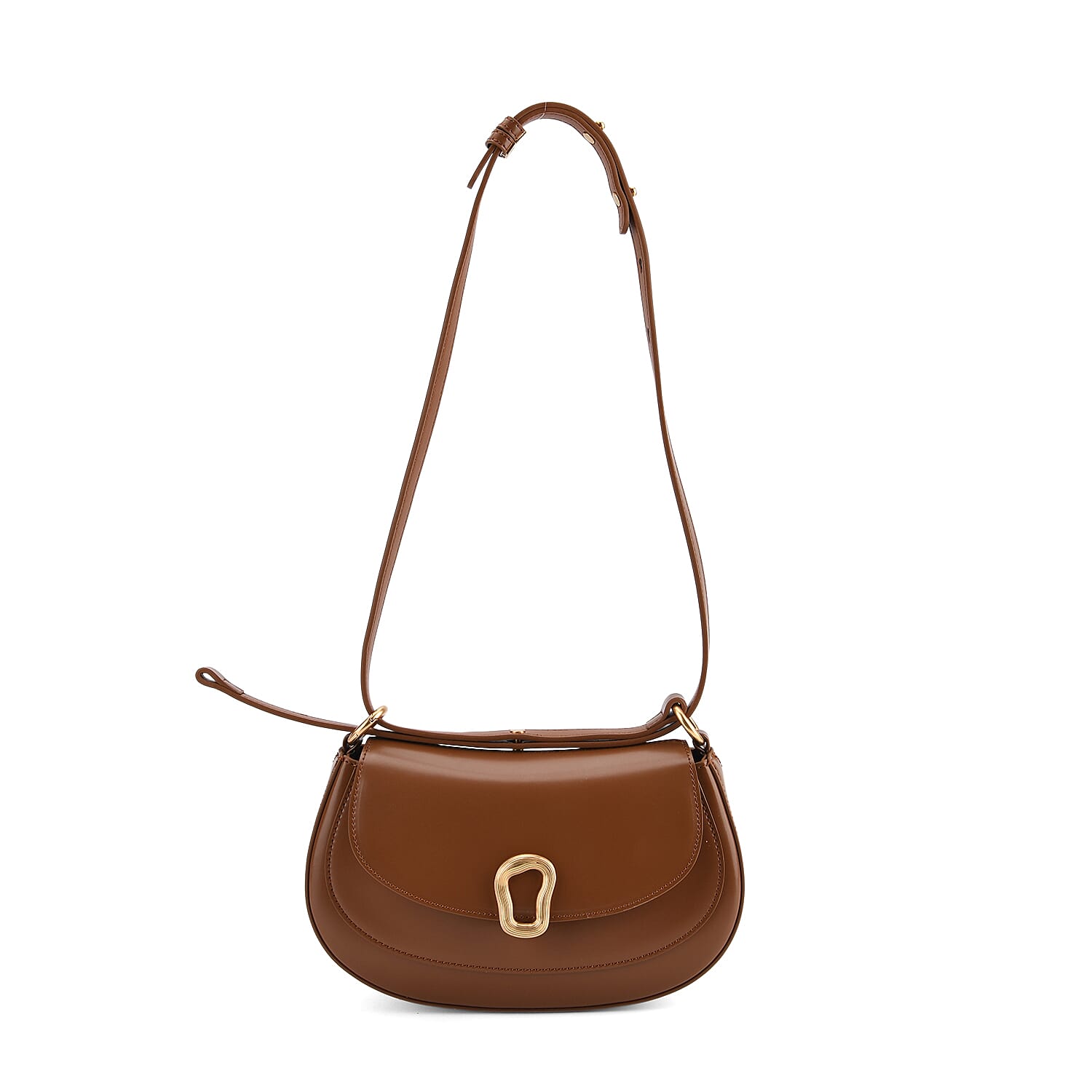 Grand Pelle Genuine Leather Saddle Crossbody Bag - Tan