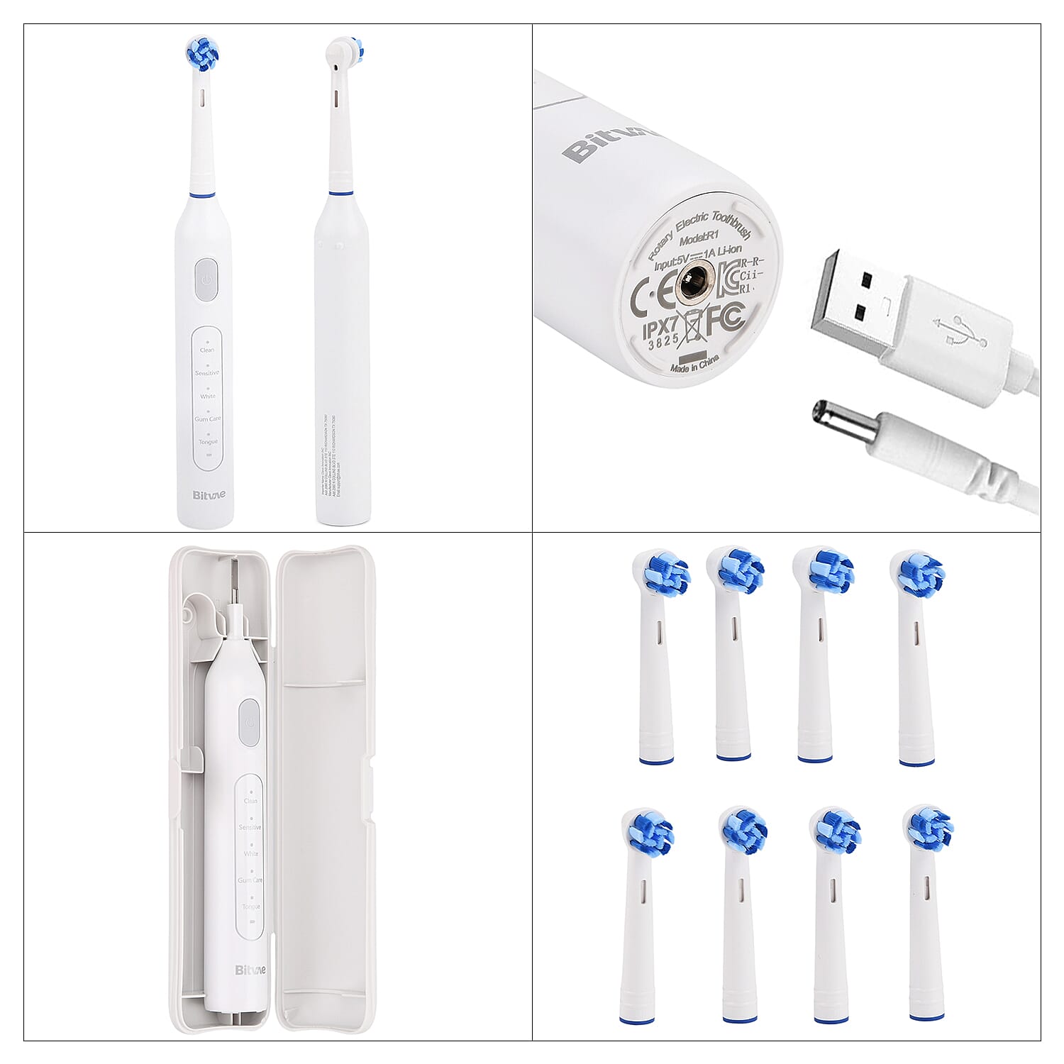 Bitvae- Electric Toothbrush with 60-Day Battery Life | 5 Modes, USB Charging & 8 Dupont Brush Heads (IPX7)