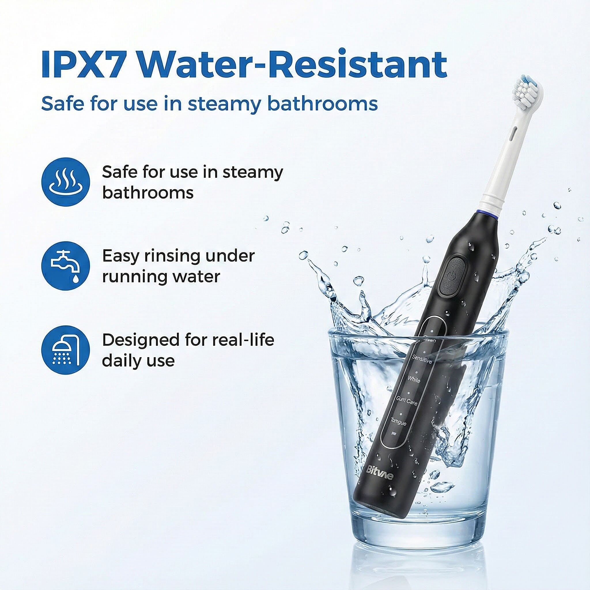 Bitvae-Toothbrush with 60-Day Battery Life | 5 Modes, USB Charging & 8 Dupont Brush Heads (IPX7)