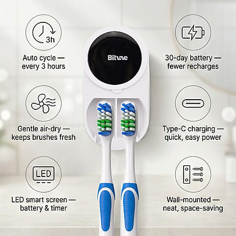 LED Smart Screen Toothbrush Sanitizer & Dryer | 30-Day Battery (1800mAh) & Automatic 3H Cleaning Cycle