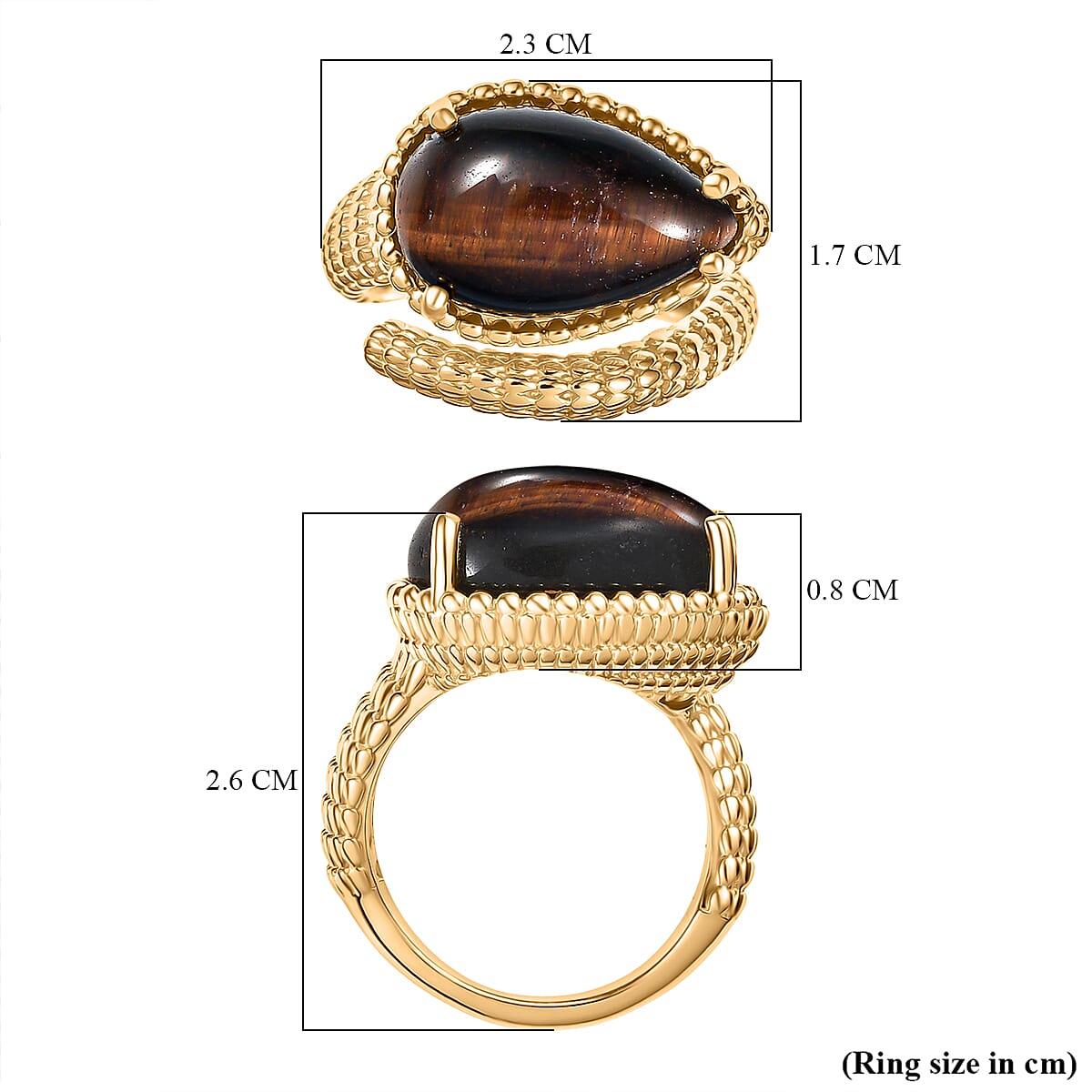 EverTrue Red Tiger Eye Solitaire Ring in Yellow Gold Plated 7.22 Ct.