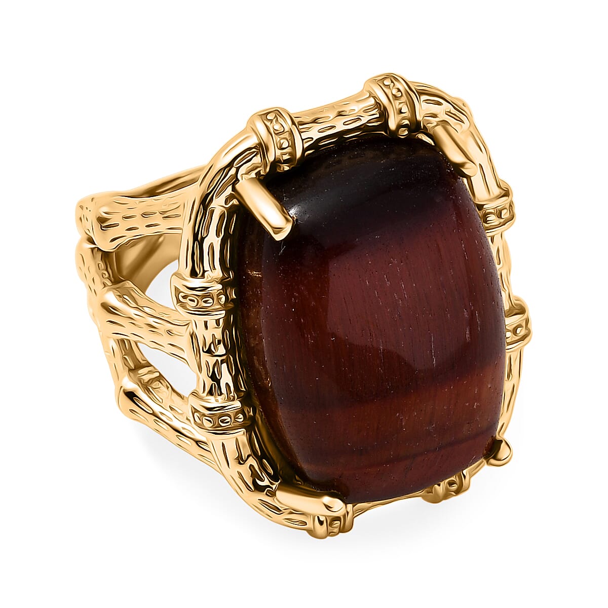 EverTrue Red Tiger Eye Solitaire Ring in Yellow Gold Plated 14.58 Ct.