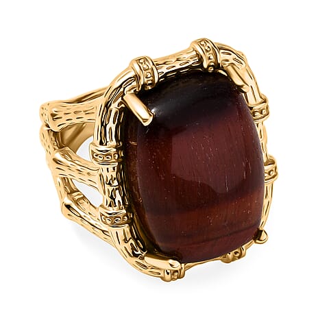 EverTrue Red Tiger Eye Solitaire Ring in Yellow Gold Plated 14.58 Ct.