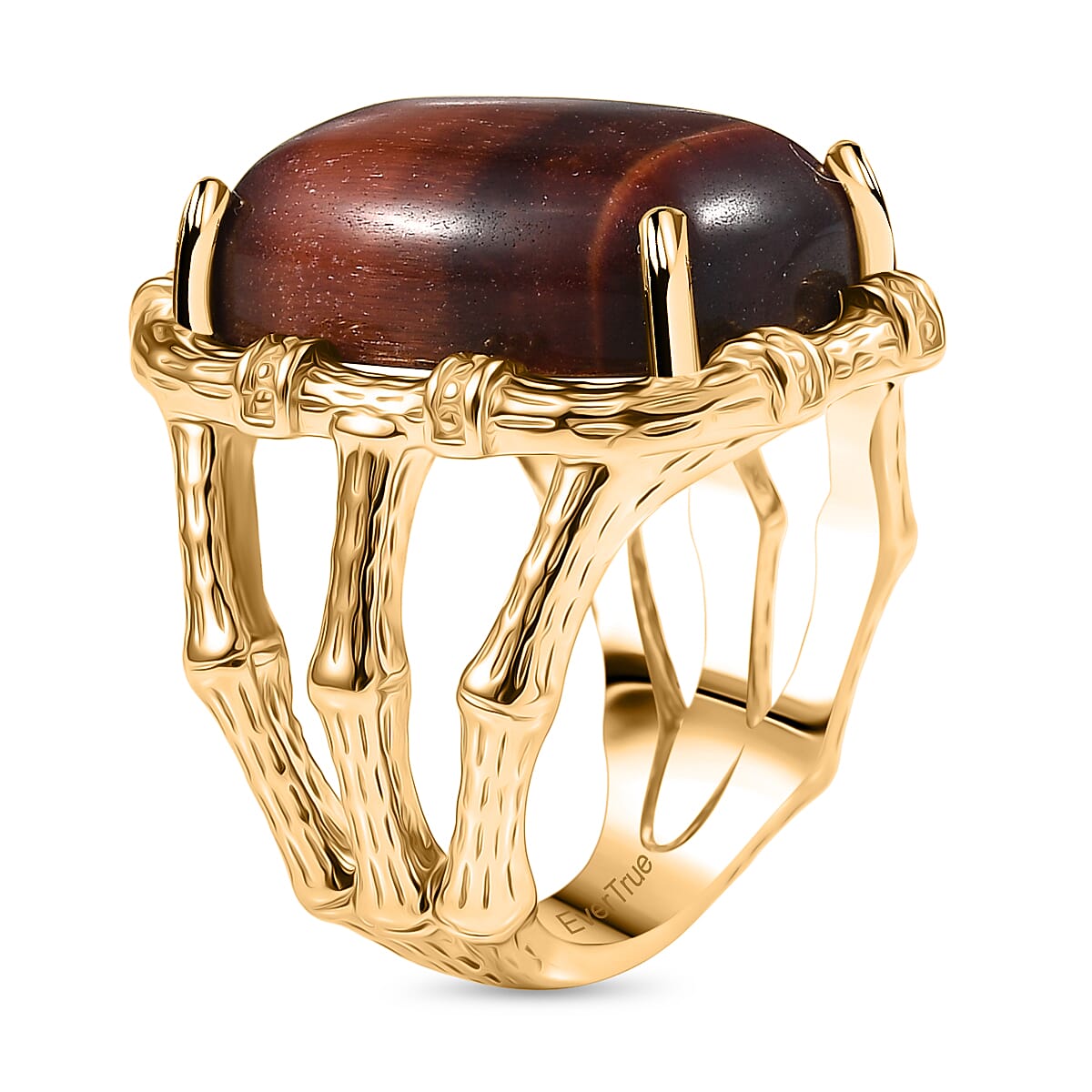 EverTrue Red Tiger Eye Solitaire Ring in Yellow Gold Plated 14.58 Ct.