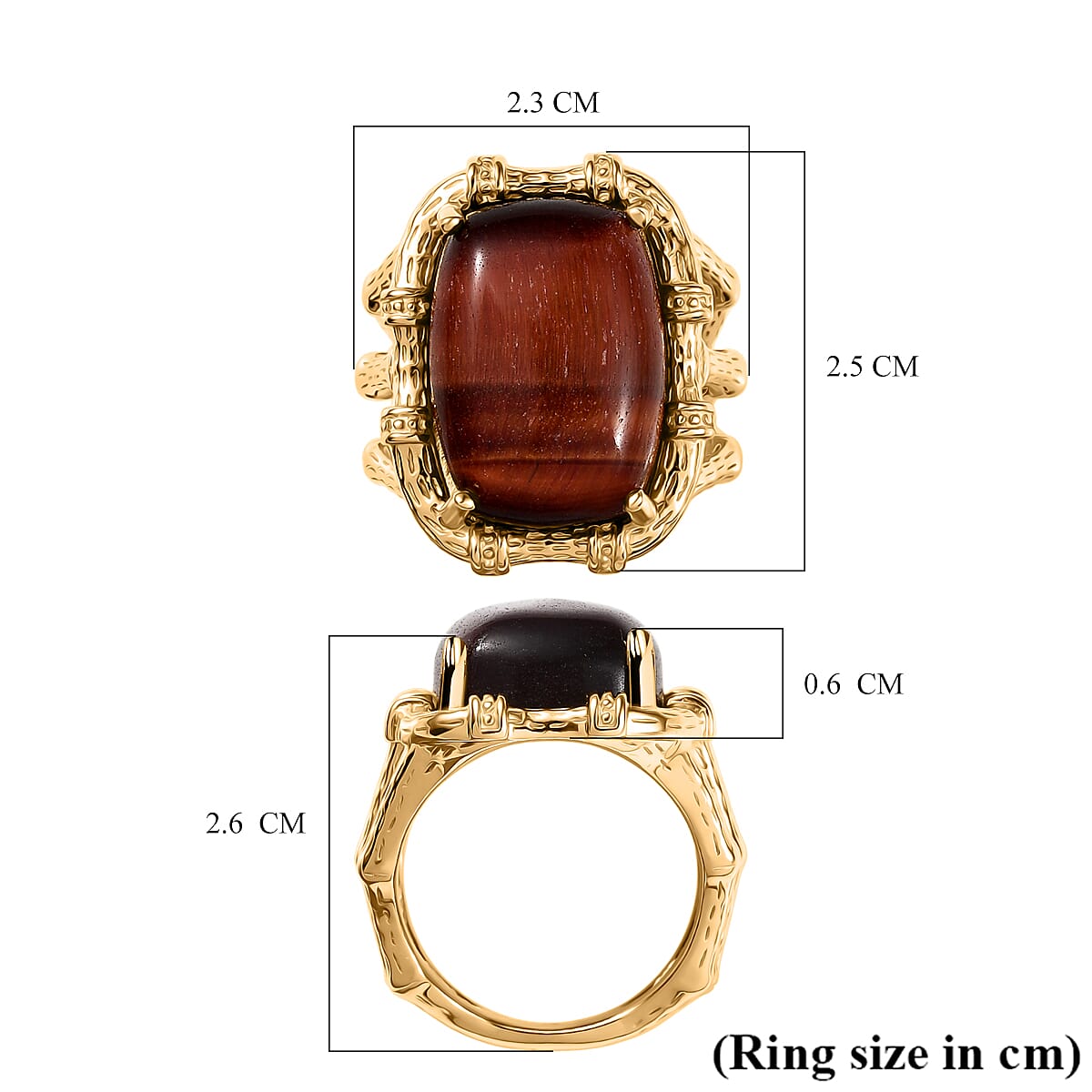 EverTrue Red Tiger Eye Solitaire Ring in Yellow Gold Plated 14.58 Ct.