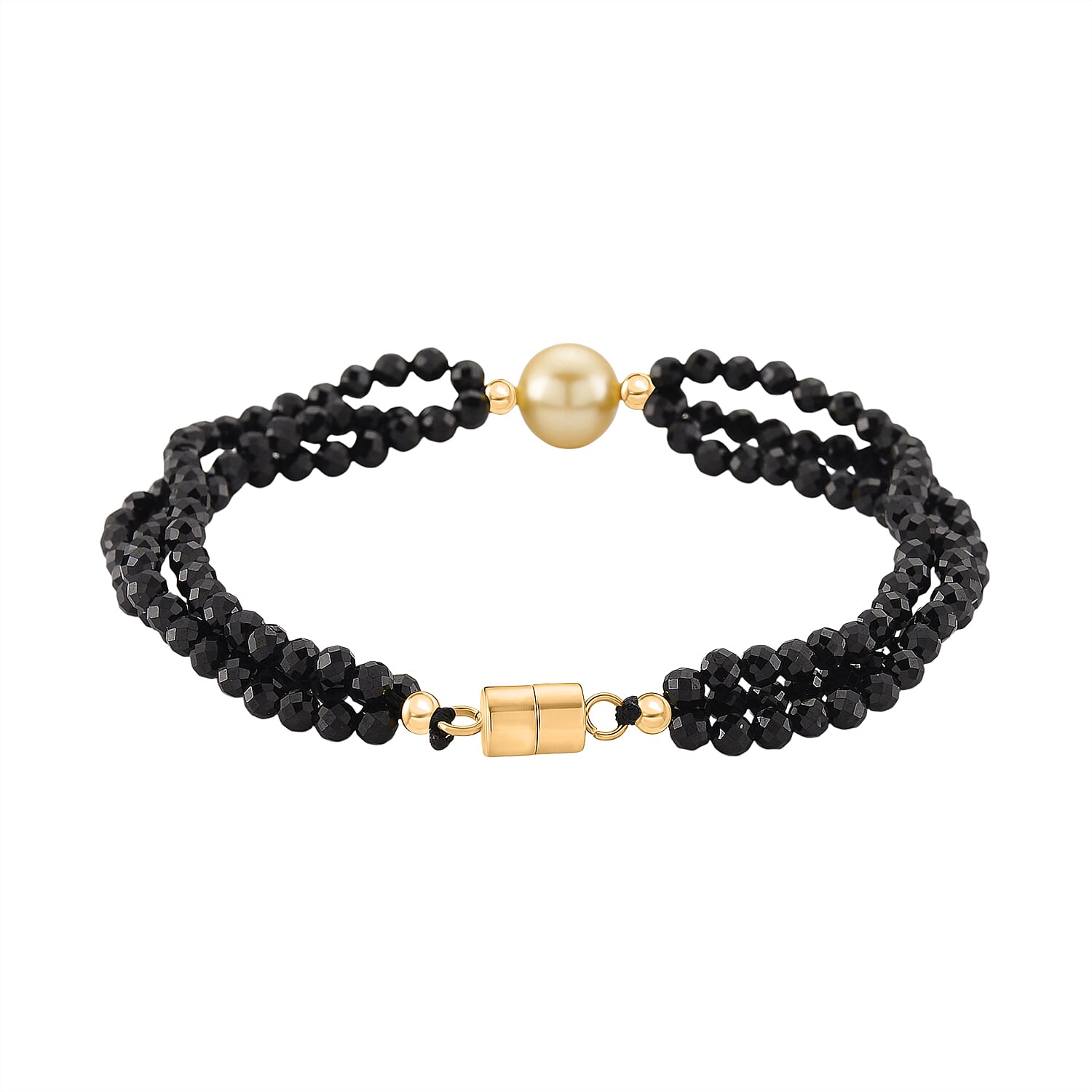 Golden Fresh Water Pearl & Black Spinel Beads Bracelet (Size 7) in Yellow Gold Plated 35.00 Ct.