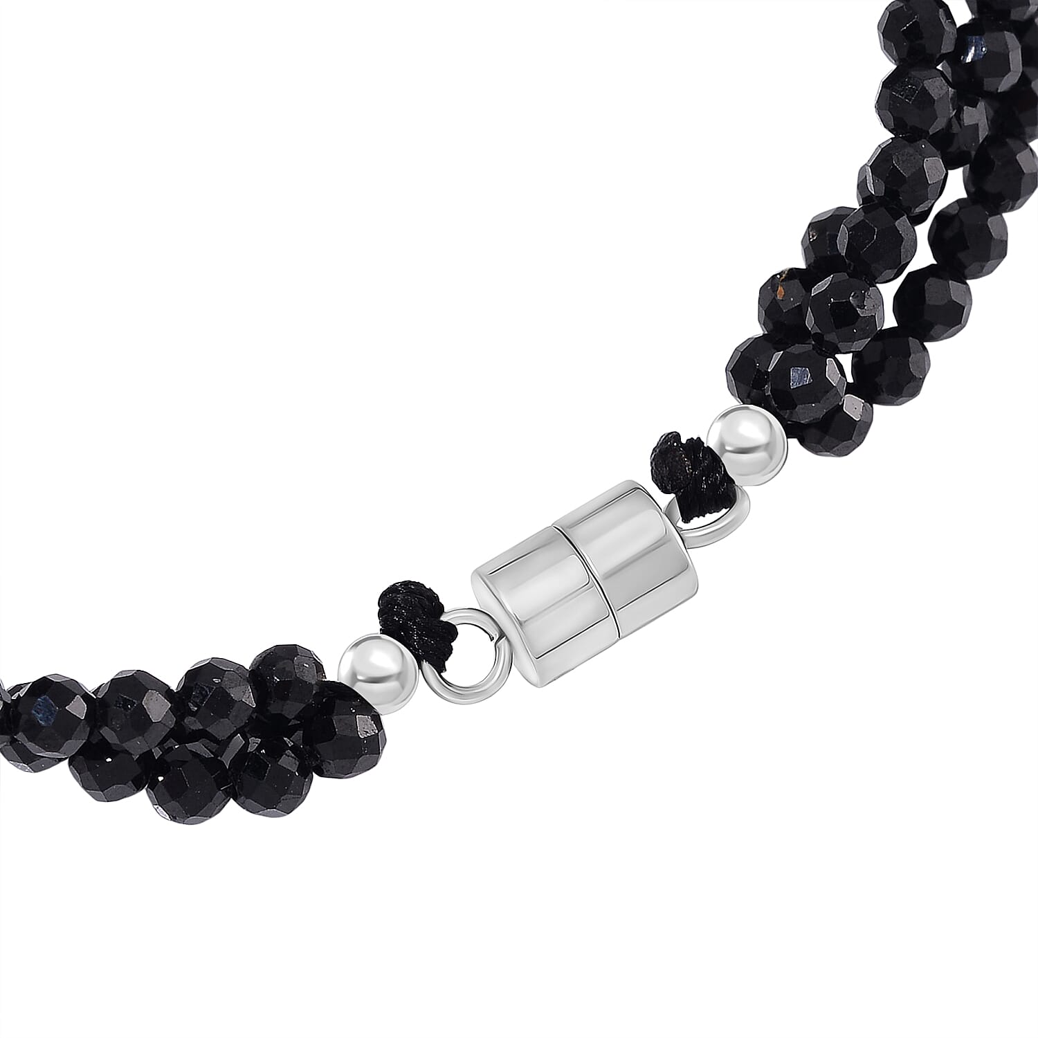 White Fresh Water Pearl & Black Spinel Beads Bracelet (Size 7.5) with Magnetic Lock 40.00 Ct.