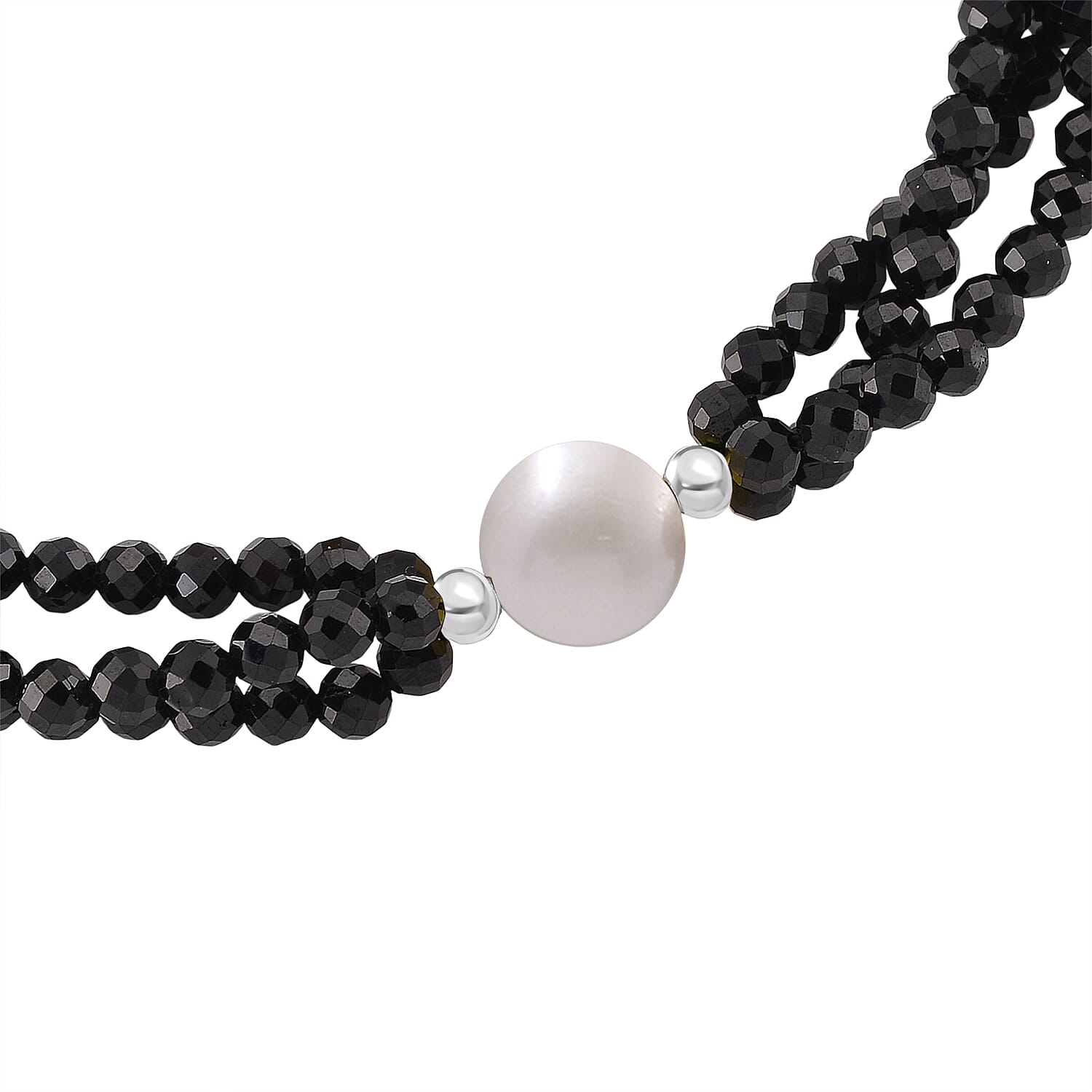 White Fresh Water Pearl & Black Spinel Beads Bracelet (Size 8) 45.00 Ct.