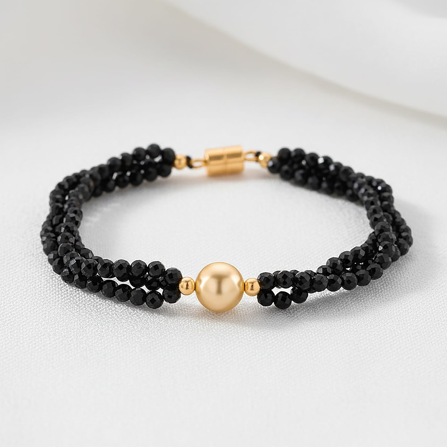 Golden Fresh Water Pearl & Black Spinel Beads Bracelet (Size 7.5) in Yellow Gold Plated 40.00 Ct.