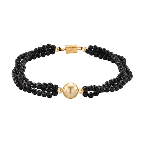 Golden Fresh Water Pearl & Black Spinel Beads Bracelet (Size 8) with Magnetic Lock in Yellow Gold Plated 45.00 Ct.
