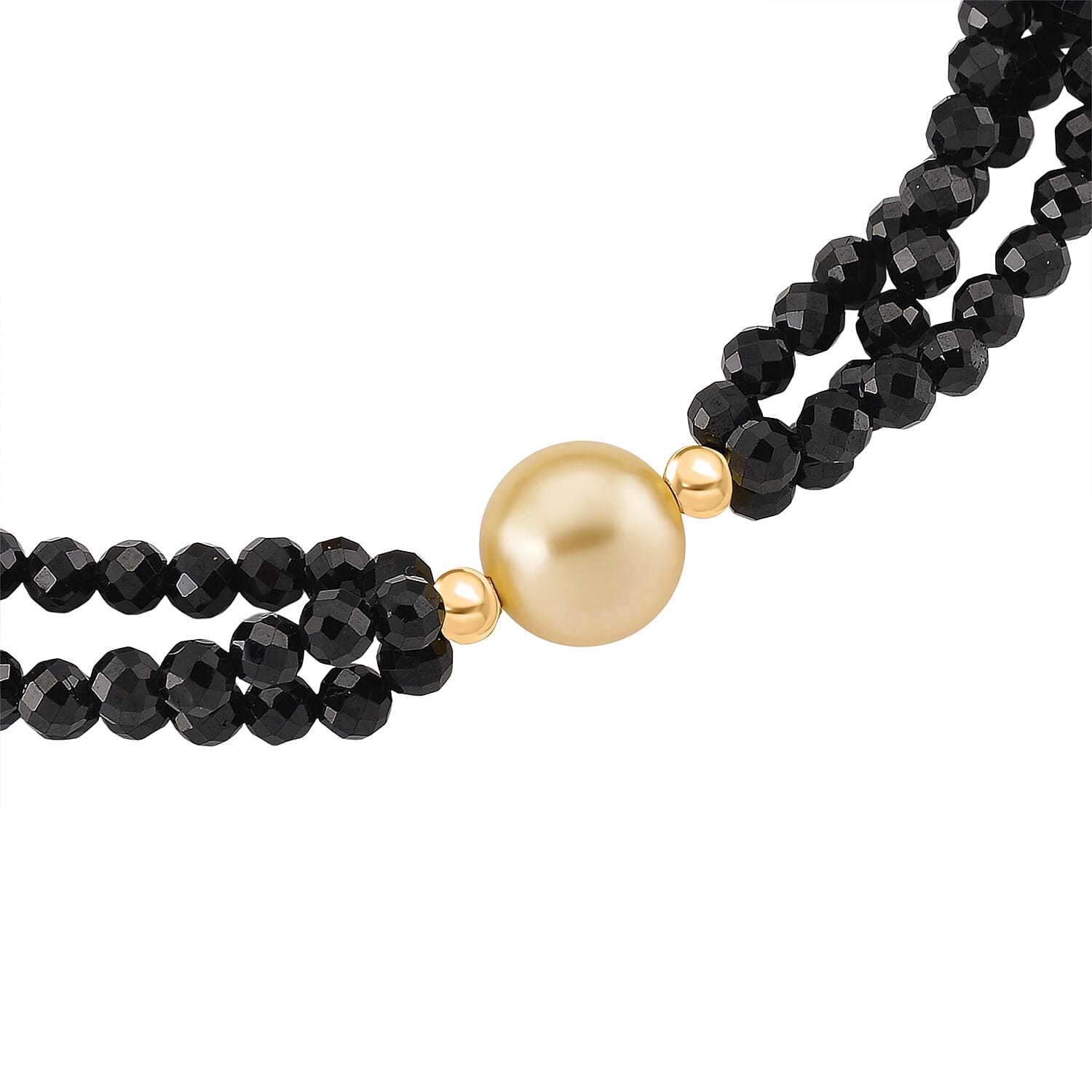 Golden Fresh Water Pearl & Black Spinel Beads Bracelet (Size 8) with Magnetic Lock in Yellow Gold Plated 45.00 Ct.