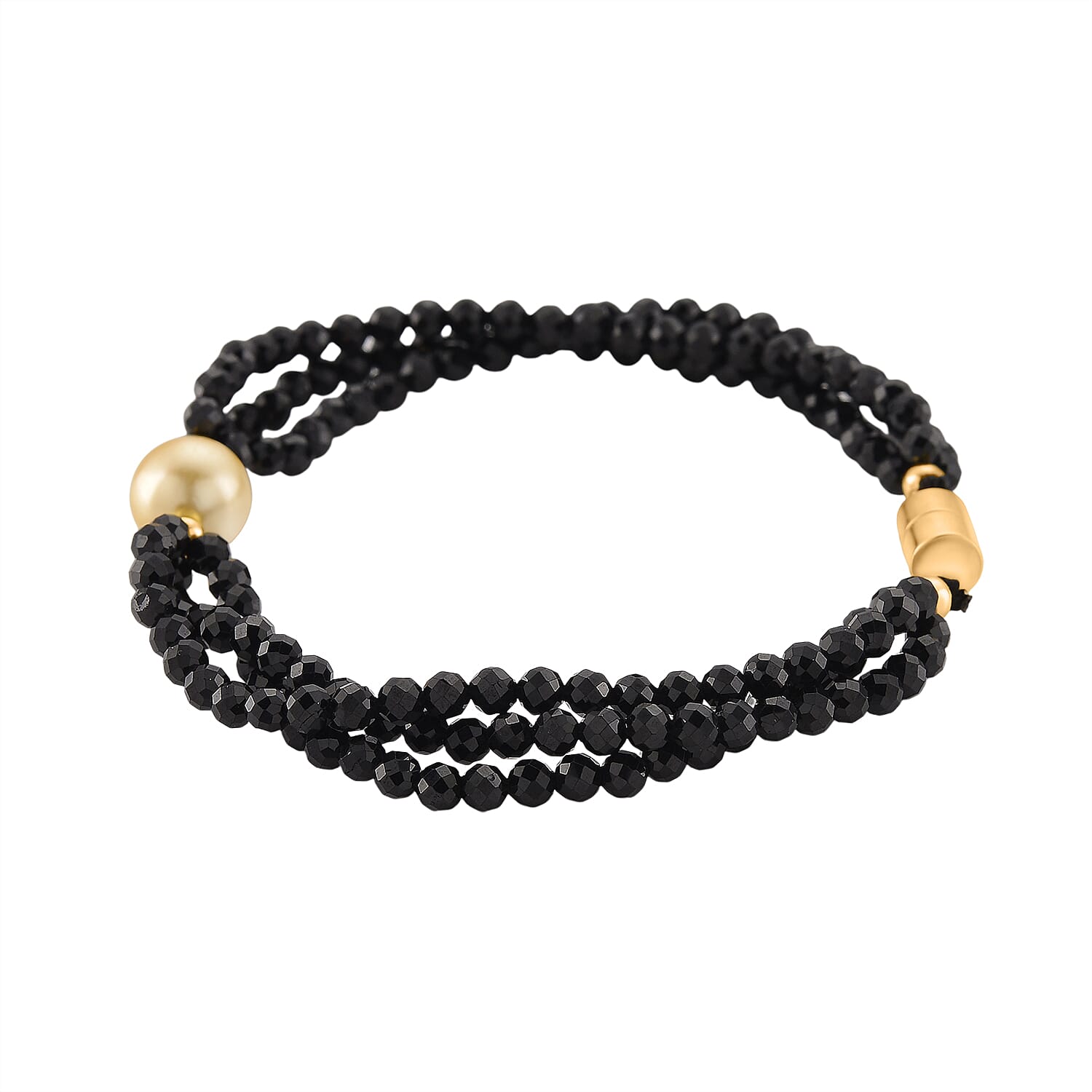 Golden Fresh Water Pearl & Black Spinel Beads Bracelet (Size 8) with Magnetic Lock in Yellow Gold Plated 45.00 Ct.