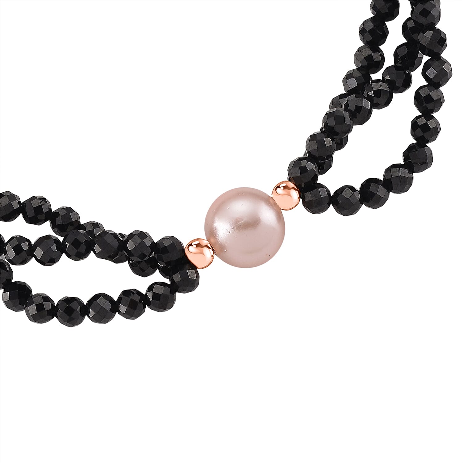 Peach Fresh Water Pearl & Black Spinel Bracelet (Size 7.5) with Magnetic Lock in Rose Gold Plated 40.00 Ct.