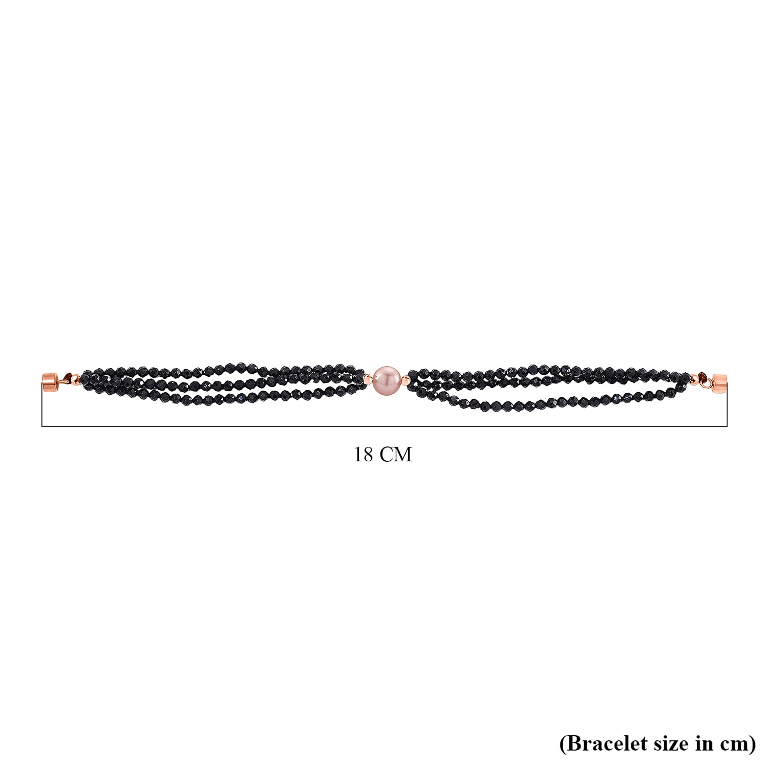 Peach Fresh Water Pearl & Black Spinel Bracelet (Size 7.5) with Magnetic Lock in Rose Gold Plated 40.00 Ct.