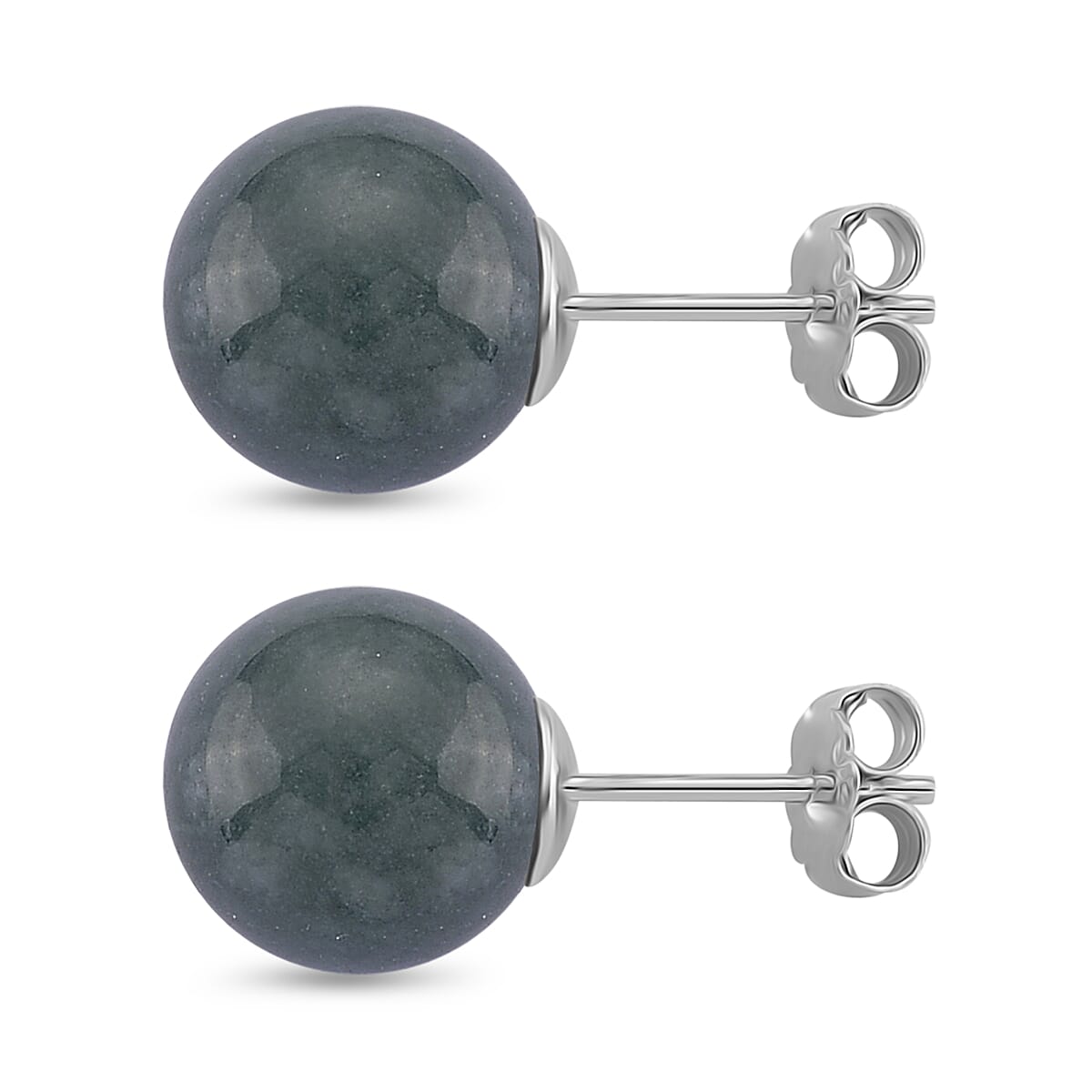 Natural Type A Jadeite Earrings with Push Back in Rhodium Overlay Sterling Silver 15.00 Ct.