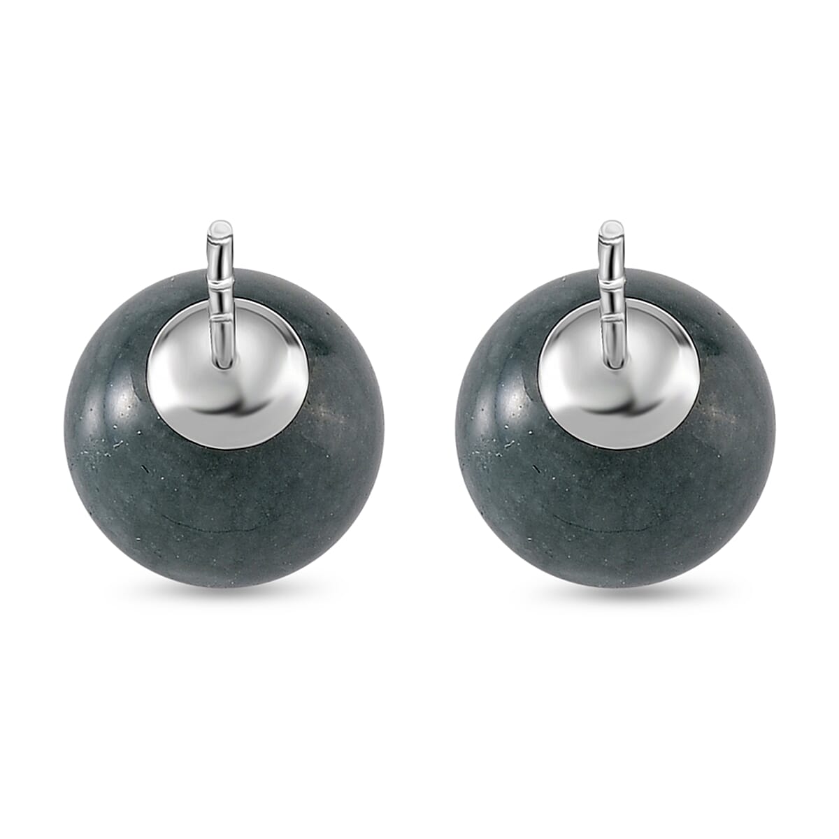 Natural Type A Jadeite Earrings with Push Back in Rhodium Overlay Sterling Silver 15.00 Ct.