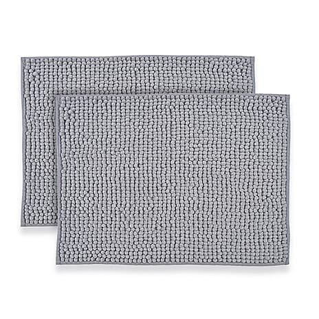 Set of 2 Super Soft Chenille Bath Mats (40 x 60 cm) - Silver