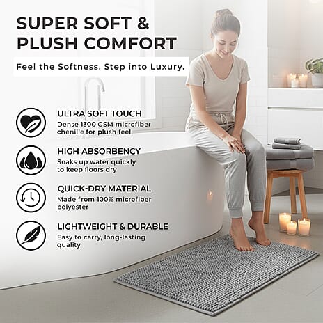 Set of 2 Super Soft Chenille Bath Mats (40 x 60 cm) - Silver