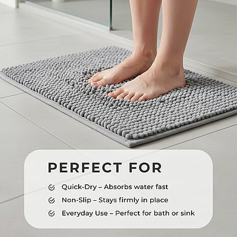 Set of 2 Super Soft Chenille Bath Mats (40 x 60 cm) - Silver
