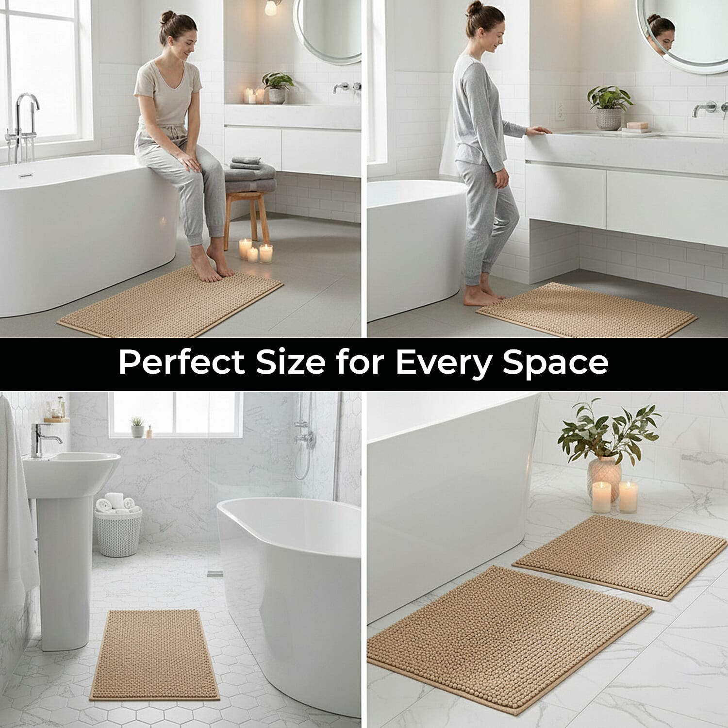 Set of 2 Super Soft Chenille Bath Mats (40 x 60 cm)