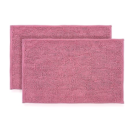 Set of 2 Super Soft Chenille Bath Mats (40 x 60 cm) - Pink
