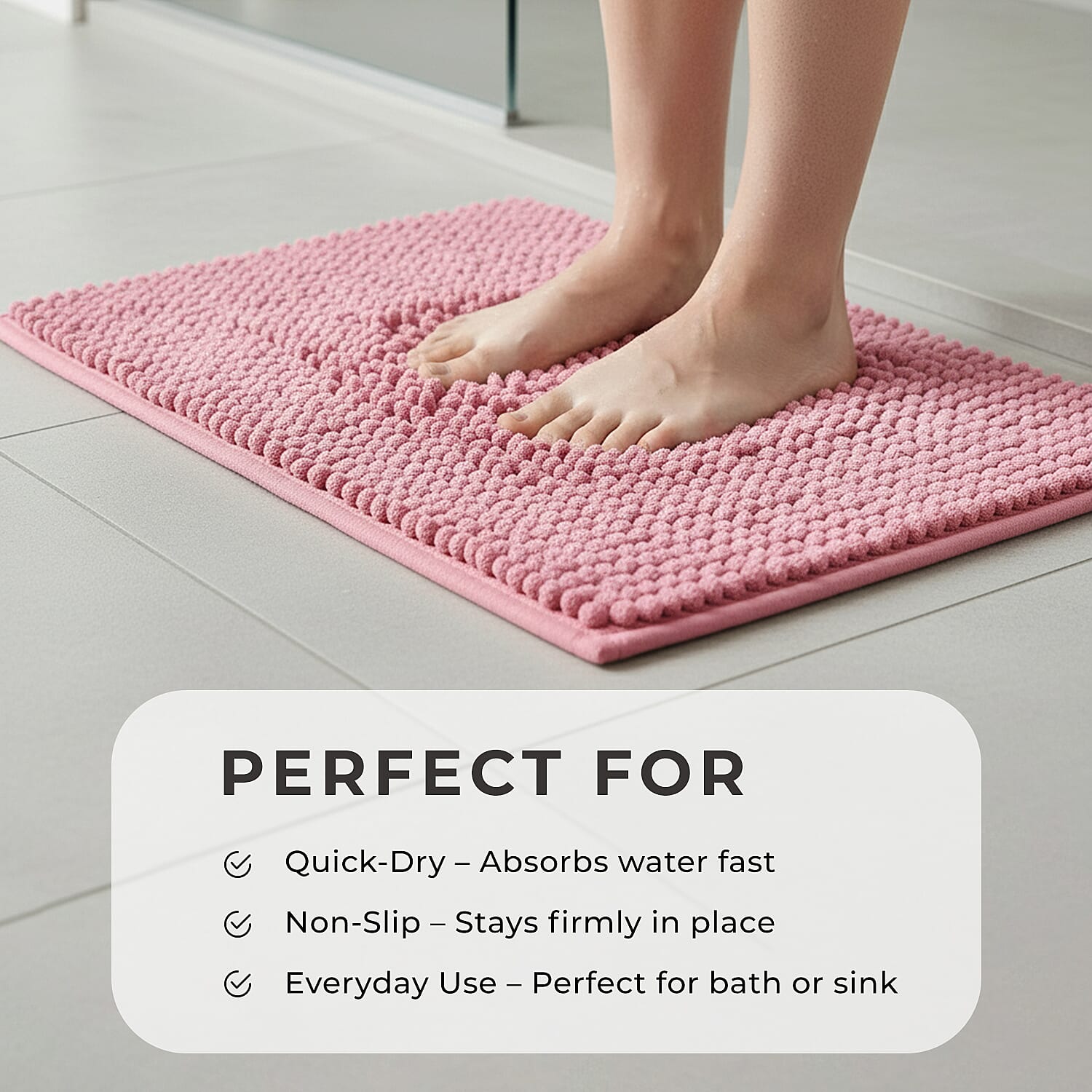 Set of 2 Super Soft Chenille Bath Mats (40 x 60 cm) - Pink