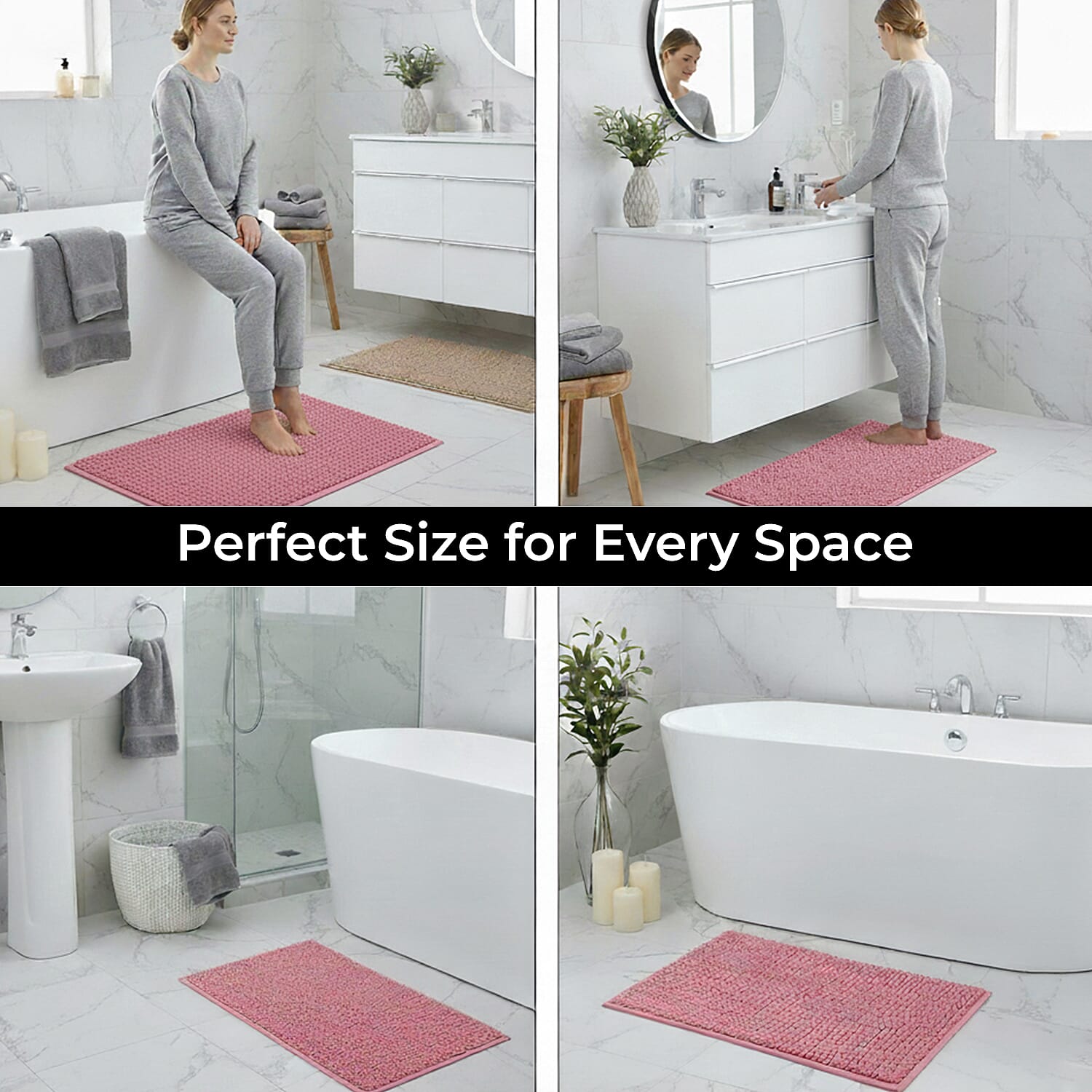 Set of 2 Super Soft Chenille Bath Mats (40 x 60 cm) - Pink