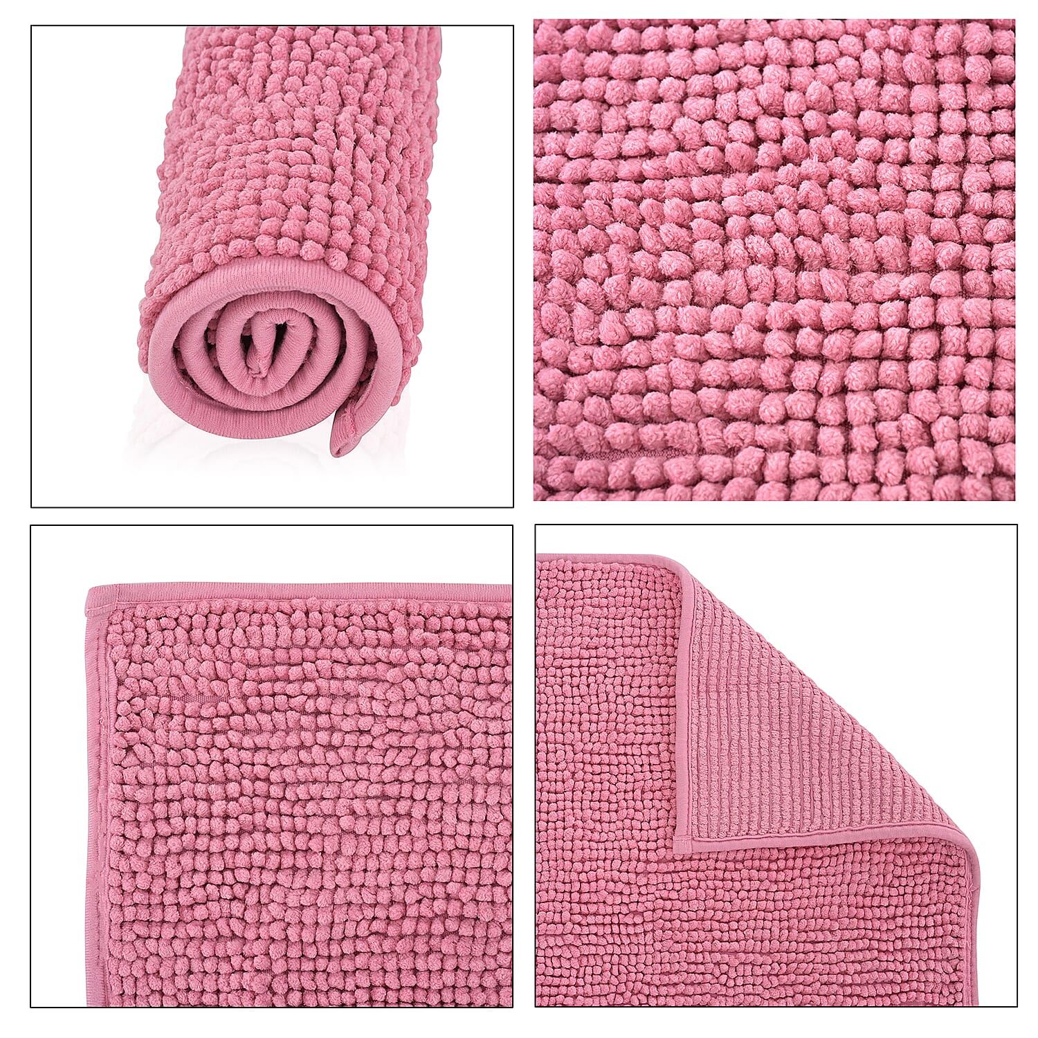 Set of 2 Super Soft Chenille Bath Mats (40 x 60 cm) - Pink