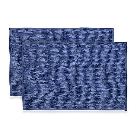 Set of 2 Super Soft Chenille Bath Mats (40 x 60 cm) - Navy