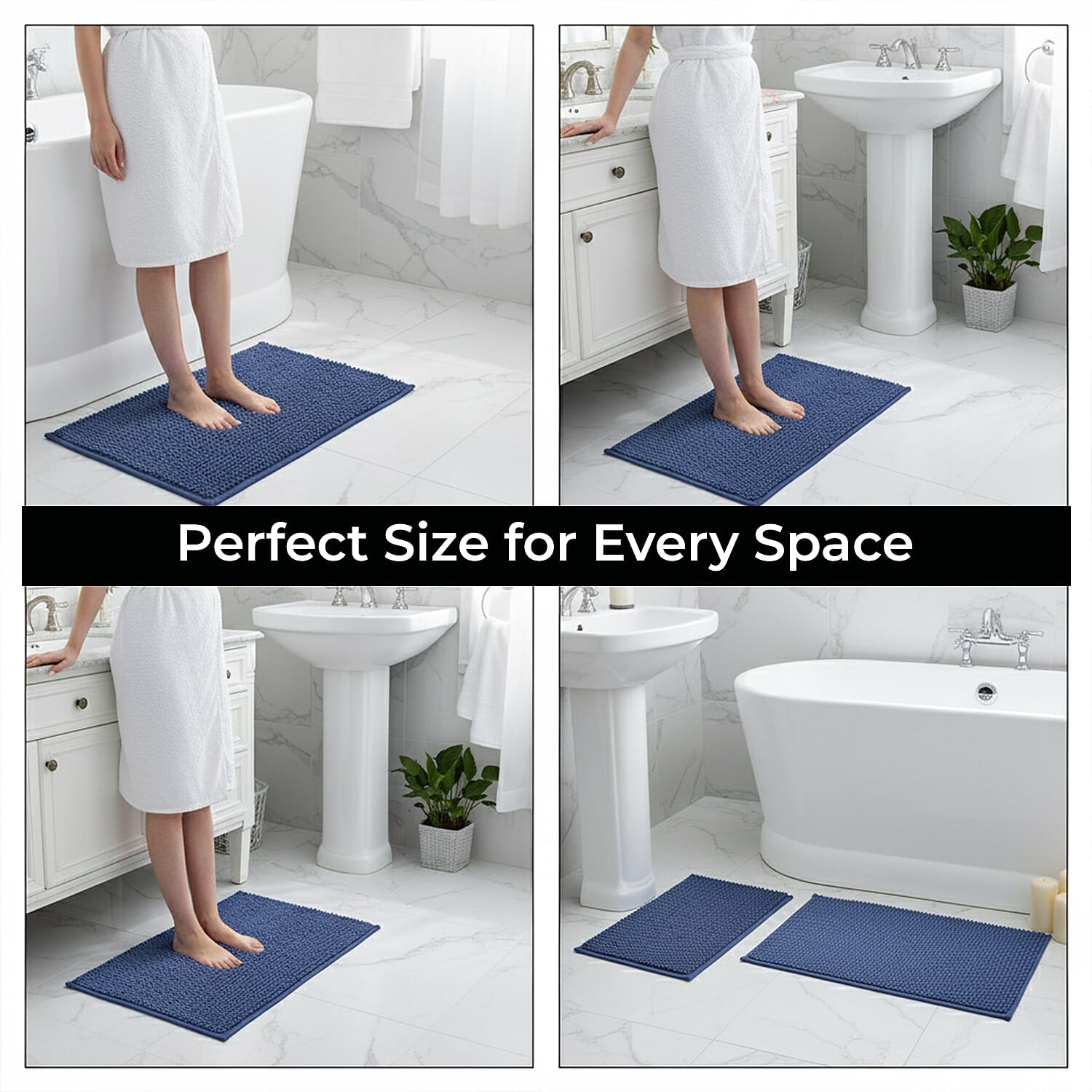Set of 2 Super Soft Chenille Bath Mats (40 x 60 cm) - Navy