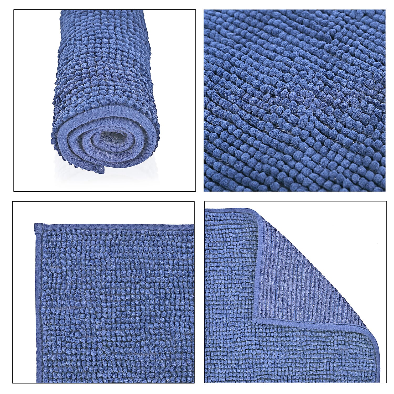 Set of 2 Super Soft Chenille Bath Mats (40 x 60 cm) - Navy