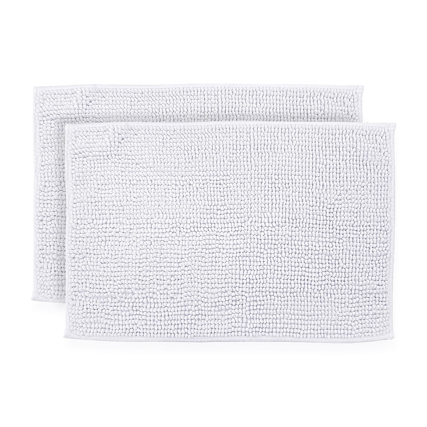Set of 2 Super Soft Chenille Bath Mats (40 x 60 cm) - White