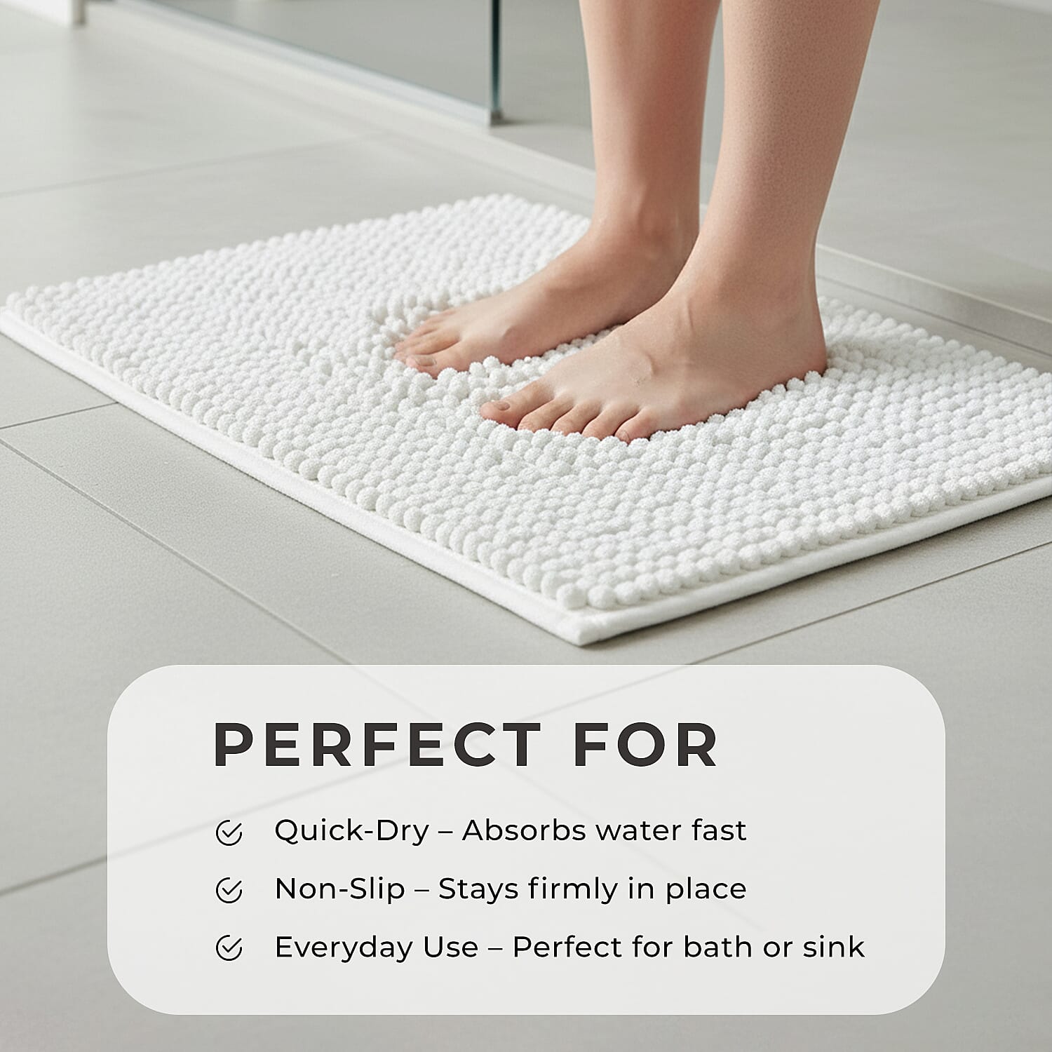Set of 2 Super Soft Chenille Bath Mats (40 x 60 cm) - White
