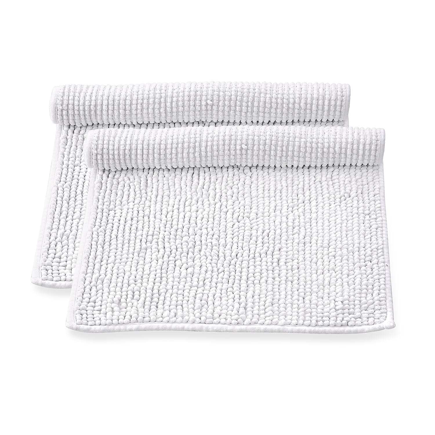 Set of 2 Super Soft Chenille Bath Mats (40 x 60 cm) - White