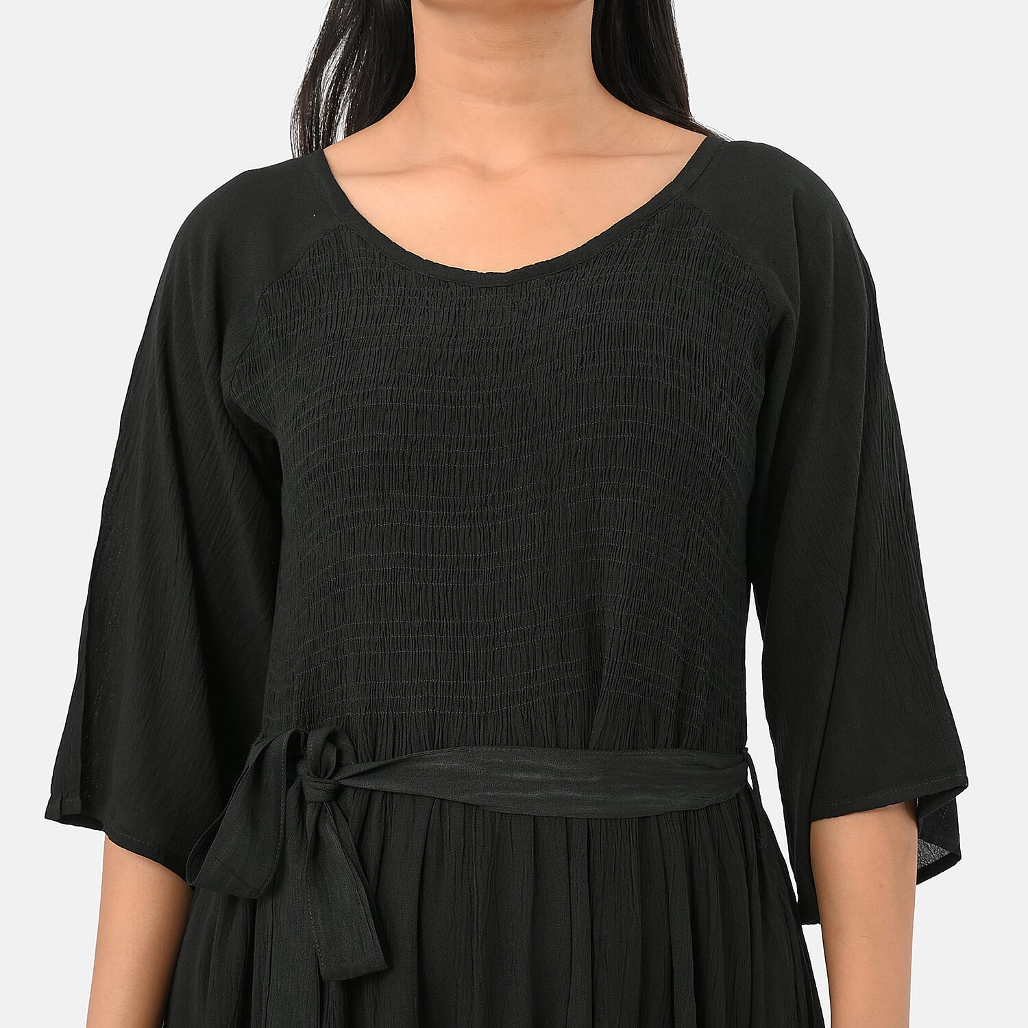 - Maisi Smocked Crepe Midi Dress with Waist Belt and Pockets  (One Size) - Blackberry