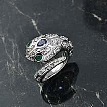 D'Joy Tanzanite, White Zircon & Zambian Emerald Ring in Rhodium Overlay Sterling Silver 2.56 Ct, Silver Wt. 6.21 Gms.