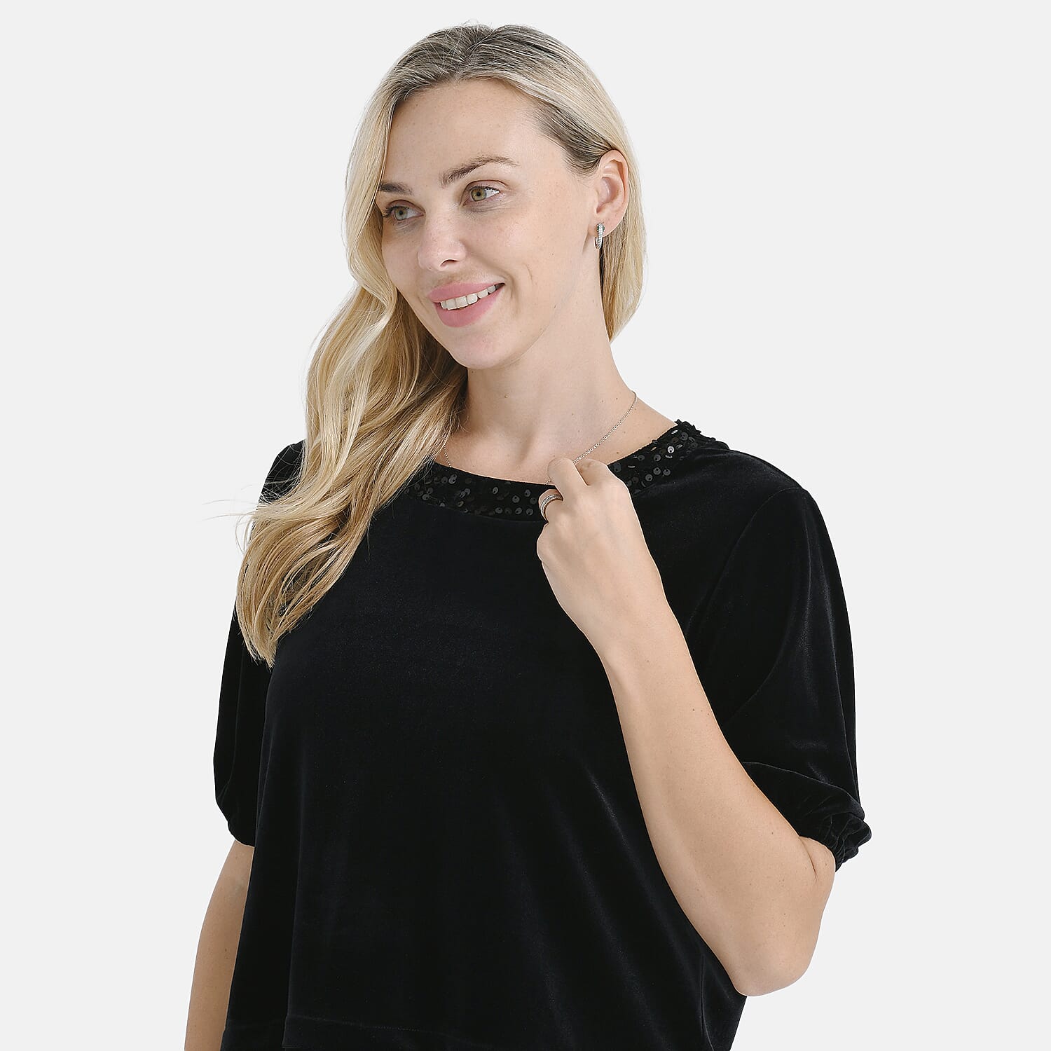 &amp; Maisi Velvet Sequined Round-Neck Top&nbsp;