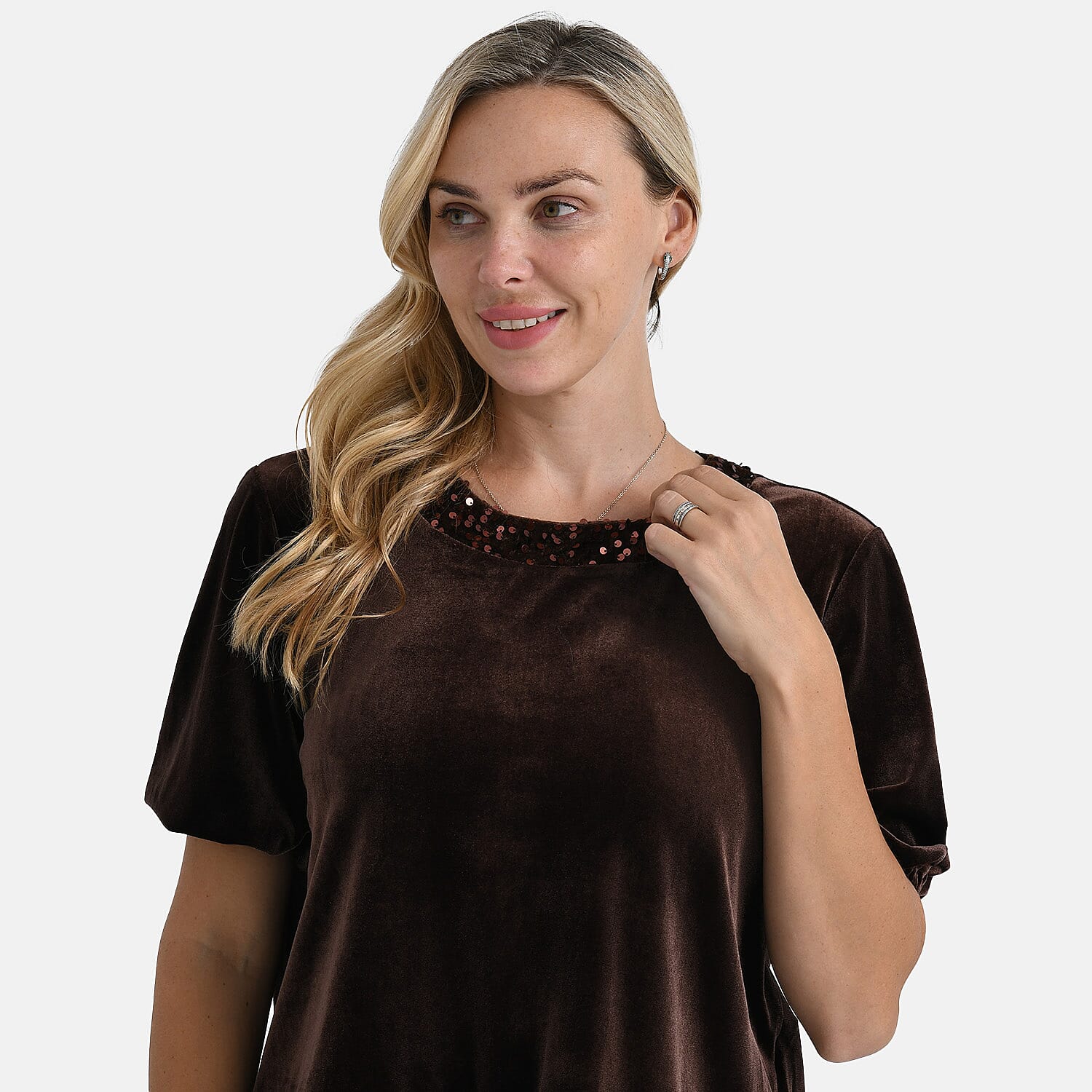 &amp; Maisi Velvet Sequined Round-Neck Top 