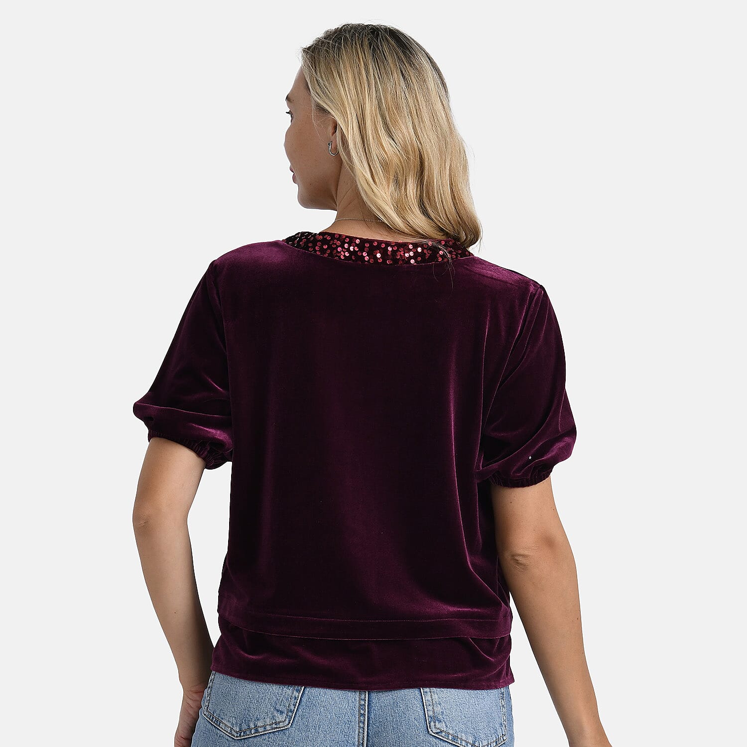 &amp; Maisi Velvet Sequined Round-Neck Top&nbsp;